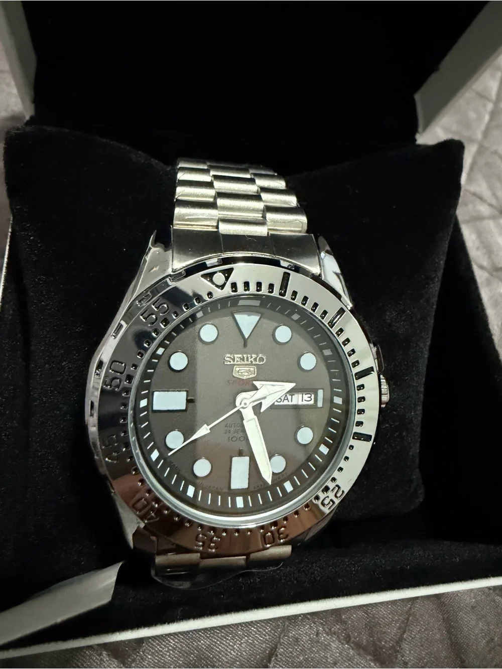 Seiko Silver Stainless Steel Watch with Brown Dial